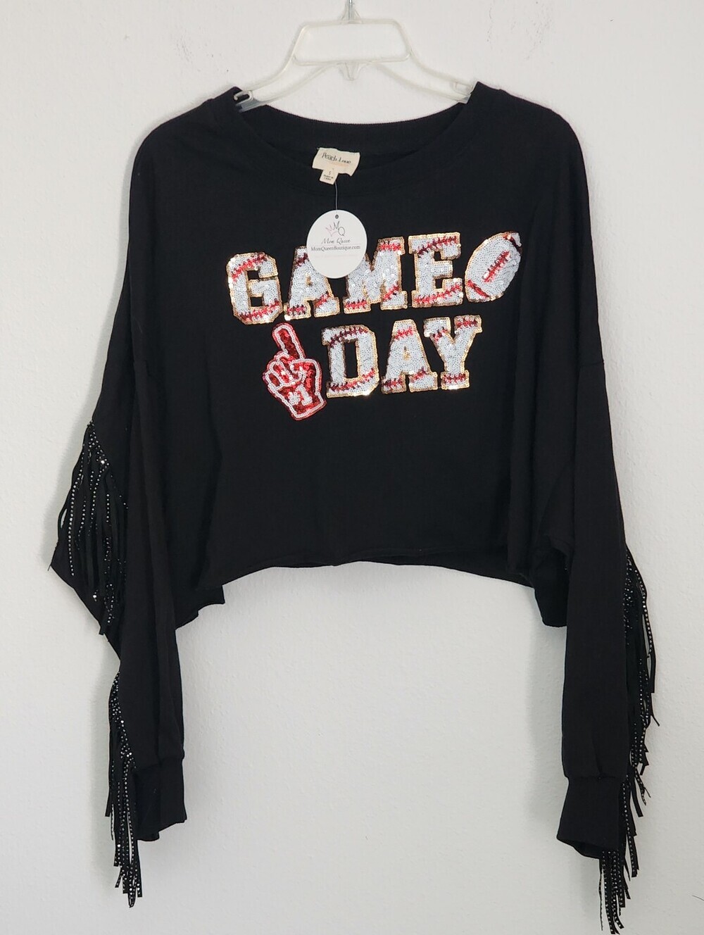 Peach Love Girls California Game Day Sweatshirt Sequins & Fringes Sz Small (NWT)